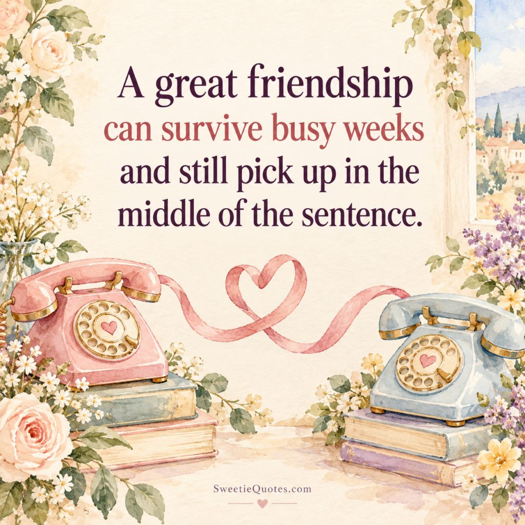A great friendship can survive busy weeks and still pick up in the middle of the sentence.