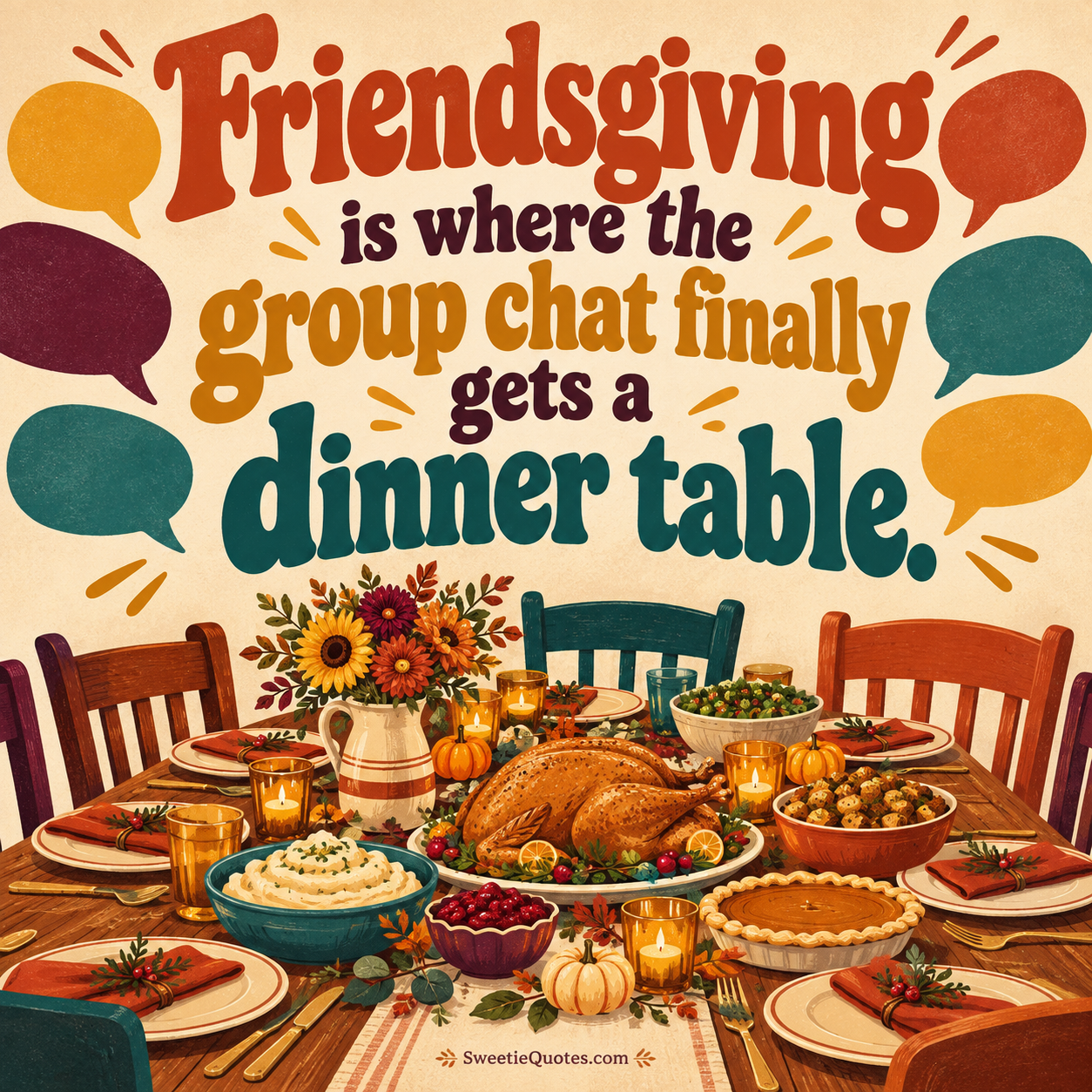 Friendsgiving is where the group chat finally gets a dinner table.