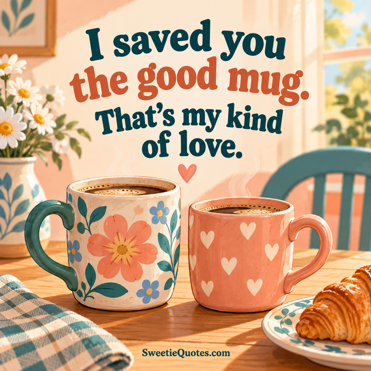 I saved you the good mug. That’s my kind of love.