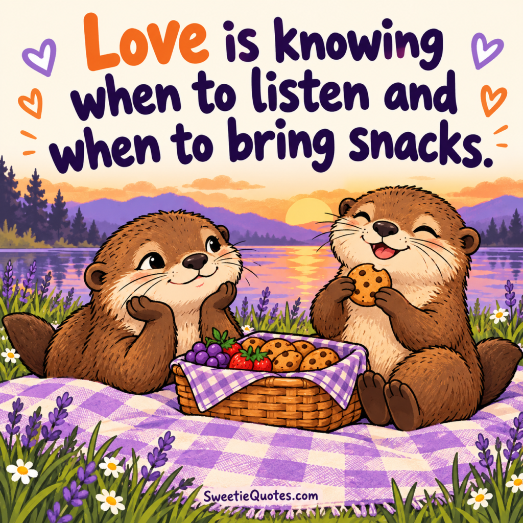 Love is knowing when to listen and when to bring snacks.