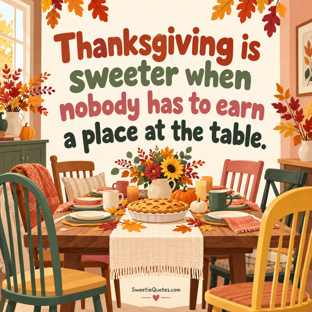 Thanksgiving is sweeter when nobody has to earn a place at the table.